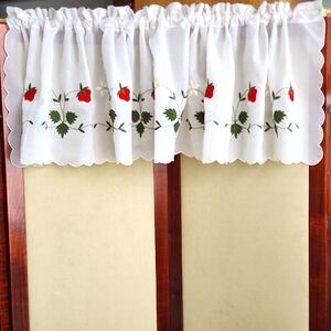 White Window Valance Embroidered Strawberris